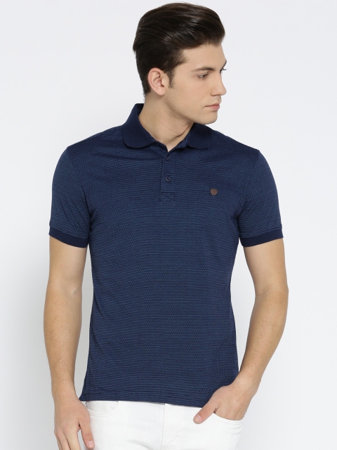 

John Players Men Navy Blue Self Design Polo Collar T-shirt