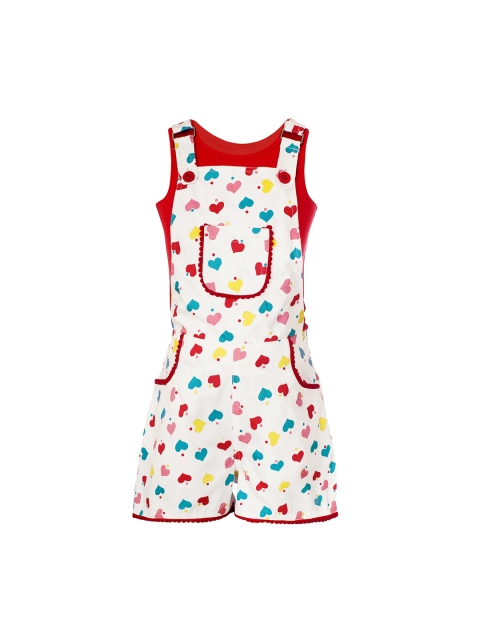 

naughty ninos Girls White & Red Dungarees with T-shirt