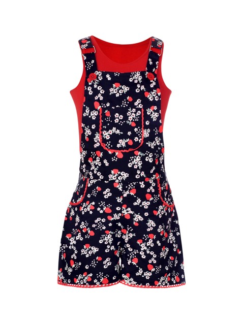 

naughty ninos Girls Navy Blue & Red Dungarees with T-shirt