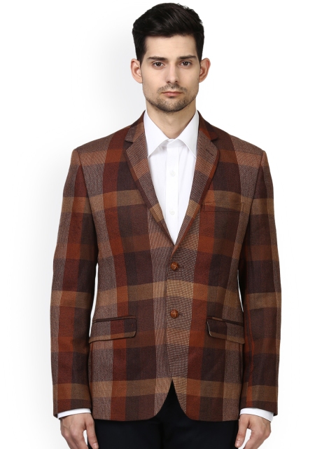 

Park Avenue Beige & Brown Checked Single-Breasted Slim Fit Blazer