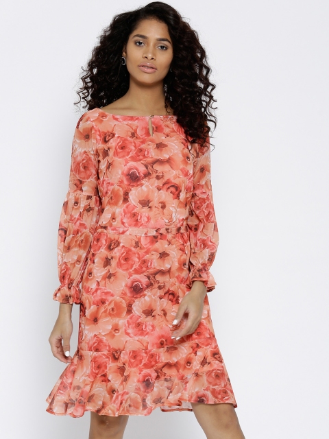 

Style Quotient Women Orange Printed Fit and Flare Dress