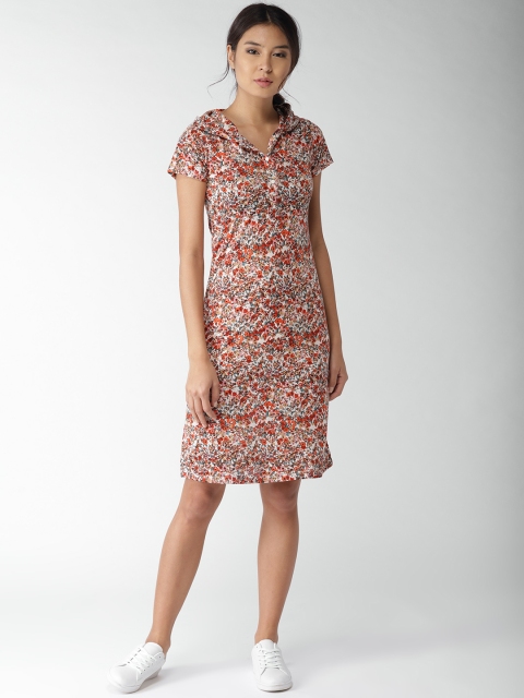 

Style Quotient Women Orange & Off-White Floral Print Sheath Dress