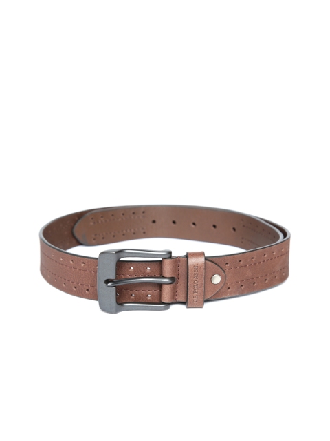 

U.S. Polo Assn. Men Brown Leather Solid Belt with Cut Outs