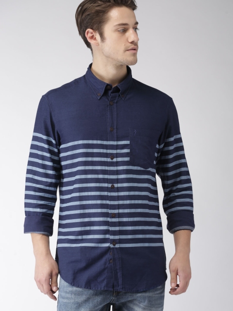 

Indian Terrain Men Navy Blue Slim Fit Striped Casual Shirt