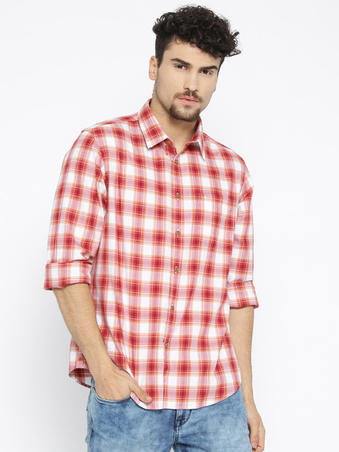 

Indian Terrain Men Red & White Regular Fit Checked Casual Shirt