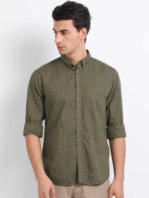 

Indian Terrain Men Olive Green Regular Fit Printed Casual Shirt