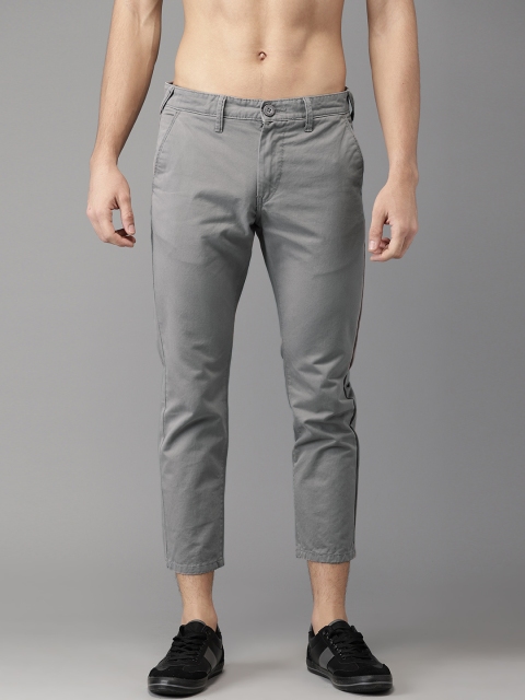 

HERE&NOW Men Grey Slim Fit Solid Cropped Chinos