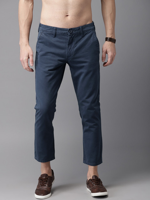 

HERE&NOW Men Blue Slim Fit Solid Cropped Chinos