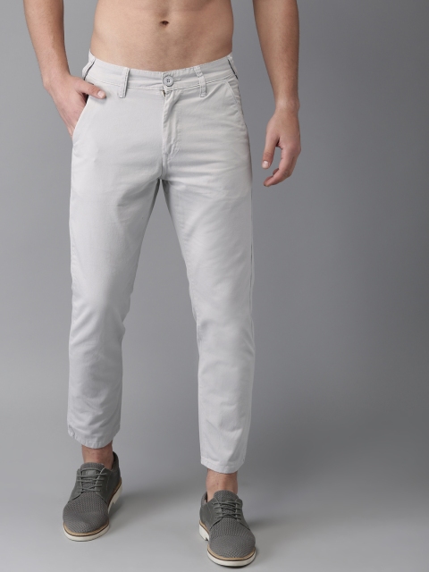 

HERE&NOW Men Grey Cropped Slim Fit Solid Chinos