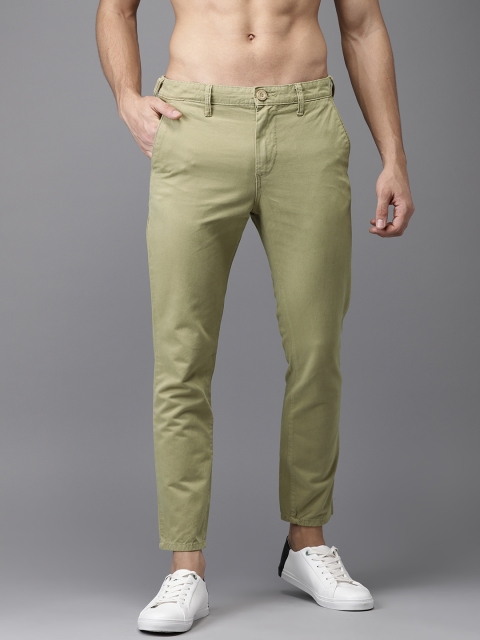 

HERE&NOW Men Green Slim Fit Solid Cropped Chinos