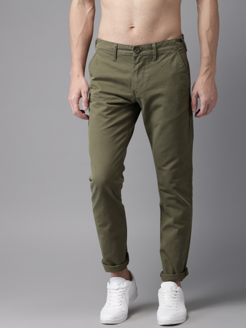 

HERE&NOW Men Green Slim Fit Solid Cropped Chinos
