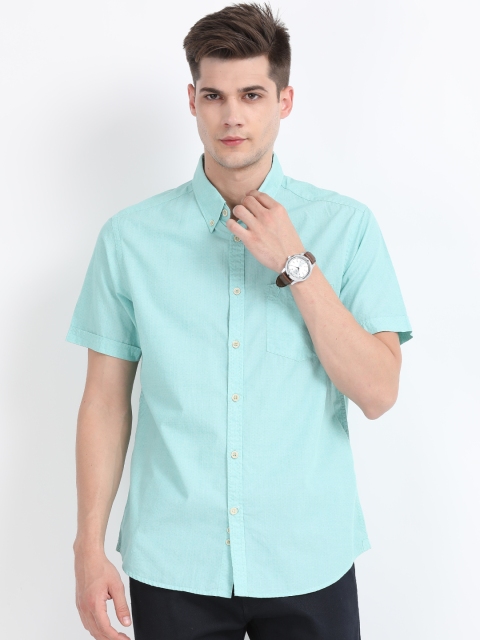

Indian Terrain Men Turquoise Blue Regular Fit Printed Formal Shirt