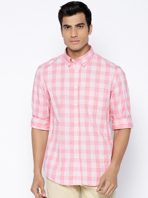 

Indian Terrain Men Pink & White Slim Fit Checked Casual Shirt