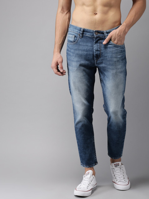 

HERE&NOW Men Blue Tapered Fit Mid-Rise Cropped Clean Look Stretchable Jeans