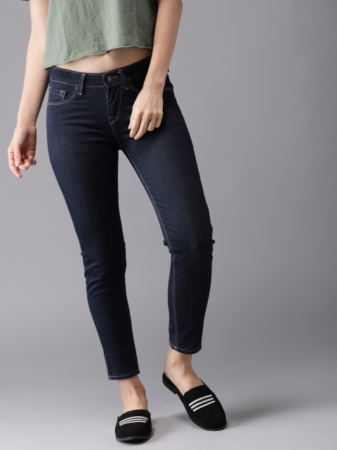 

HERE&NOW Women Blue Skinny Fit Mid-Rise Cropped Clean Look Stretchable Jeans