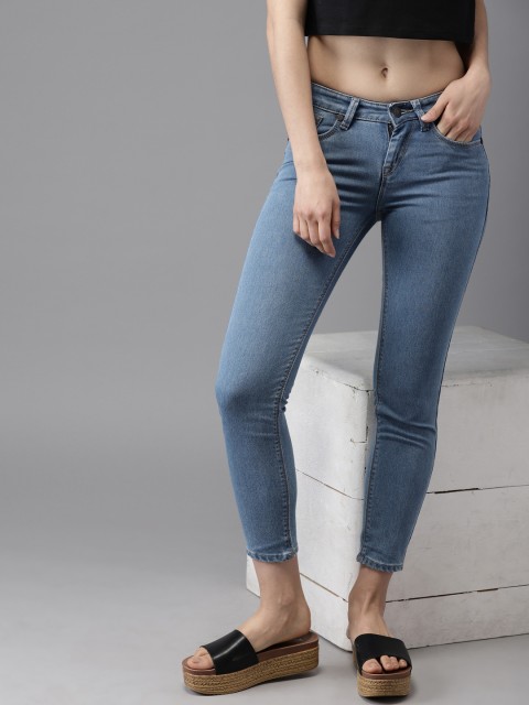 

HERE&NOW Women Blue Skinny Fit Mid-Rise Clean Look Stretchable Cropped Jeans