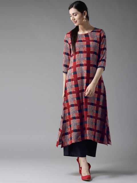 

HERE&NOW Women Red & Navy Printed Kurta with Palazzos