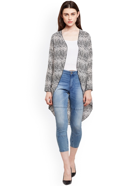 

WISSTLER White & Black Printed Open Front Shrug