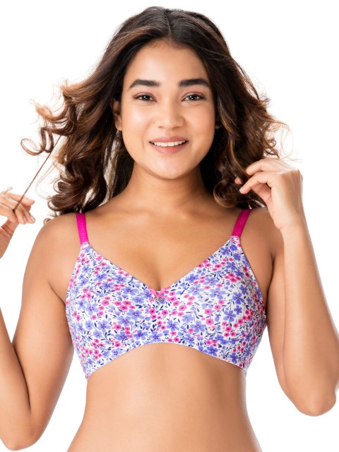 

PrettySecrets White & Blue Printed Non-Wired Non Padded Everyday Bra -B001SS18