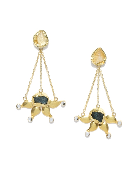 

Blueberry Gold-Toned & Green Handcrafted Contemporary Drop Earrings