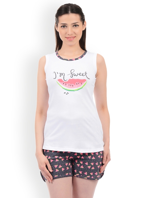 

Sweet Dreams Women White & Grey Printed Night Suit 211218