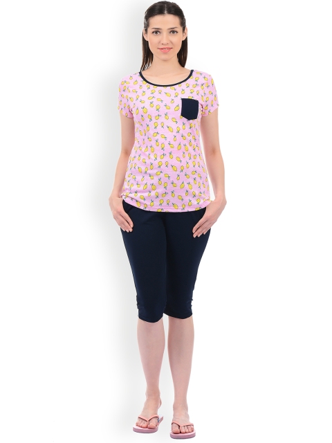 

Sweet Dreams Women Pink & Blue Printed Night Suit