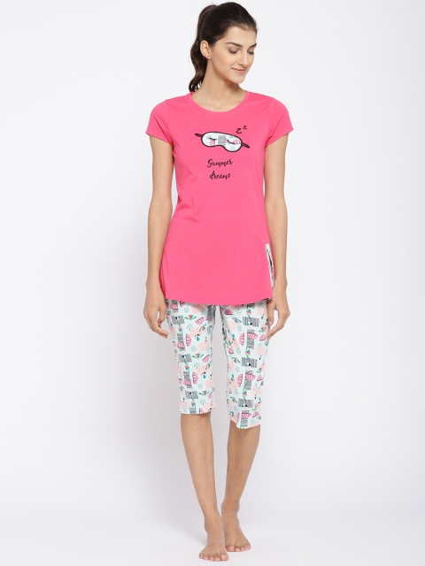 

Sweet Dreams Women Pink & White Solid Night suit