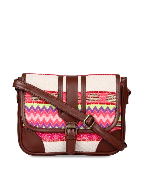 

Berrypeckers Coffee Brown & Pink Self Design Sling Bag
