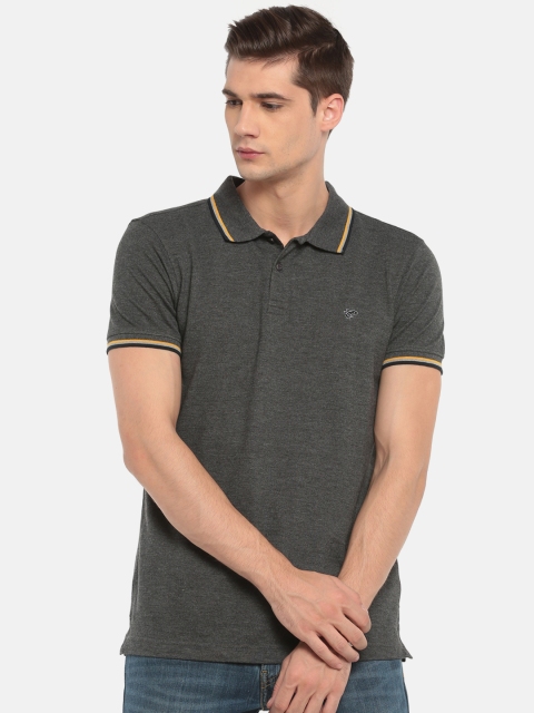

Ruggers Men Charcoal Grey Solid Polo Collar T-shirt