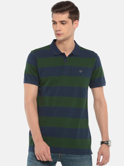 

Ruggers Men Green & Navy Blue Striped Polo Collar T-shirt