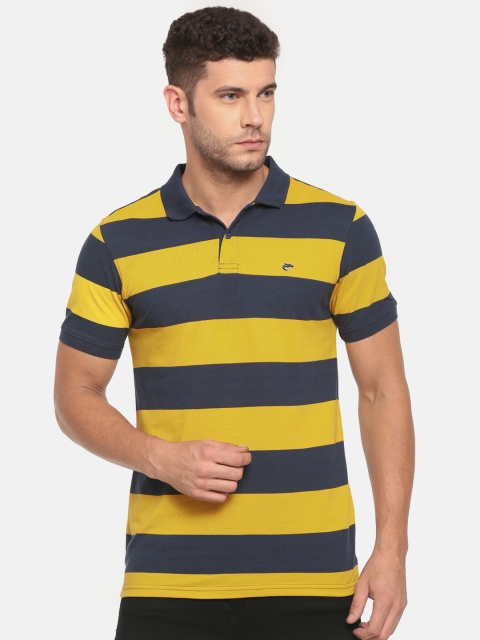 

Ruggers Yellow & Navy Blue Striped Polo T-Shirt