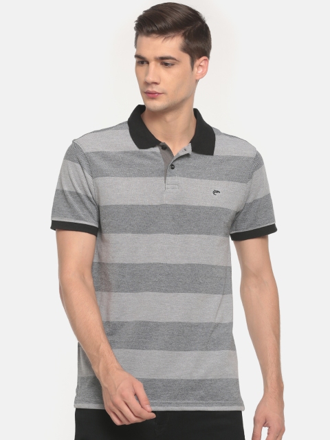 

Ruggers Men Grey & Black Striped Polo Collar T-shirt