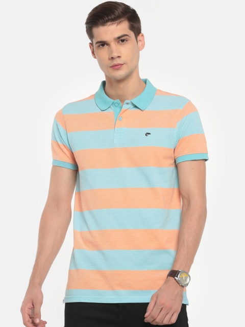 

Ruggers Men Blue Striped Polo Collar T-shirt