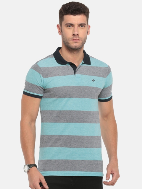

Ruggers Men Blue Striped Polo Collar T-shirt