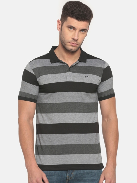 

Ruggers Men Charcoal Grey & Black Striped Polo Collar T-shirt