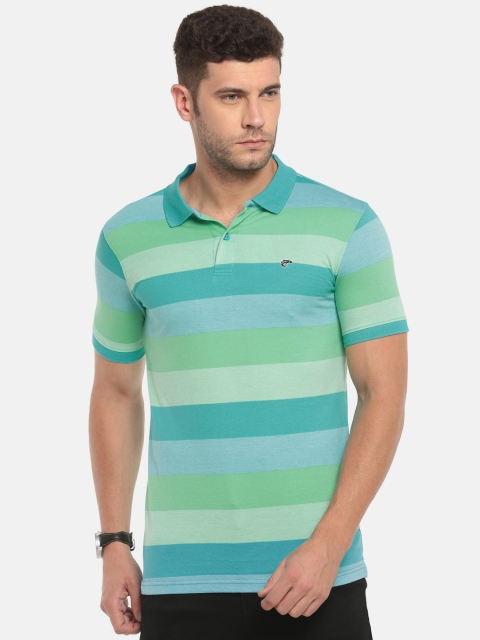 

Ruggers Men Green Striped Polo Collar T-shirt