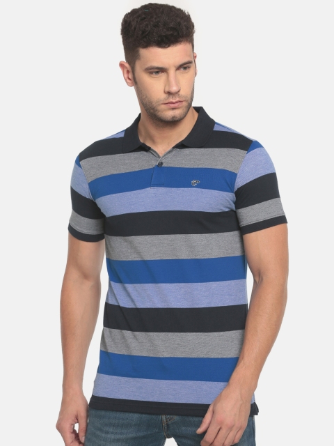 

Ruggers Men Blue & Grey Striped Polo Collar T-shirt