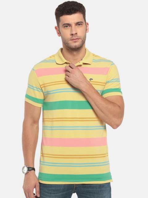 

Ruggers Men Yellow & Green Striped Polo T-shirt