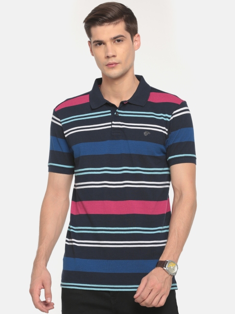 

Ruggers Men Navy & Pink Striped Polo Collar T-shirt, Navy blue