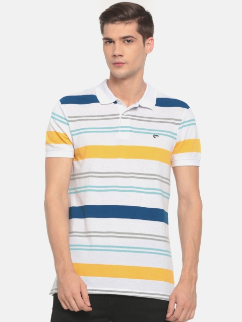 

Ruggers Men White & Blue Striped Polo Collar T-shirt