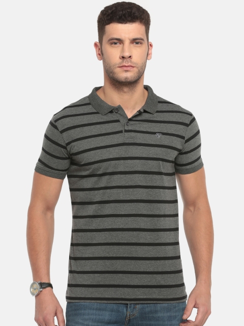 

Ruggers Men Charcoal Grey & Black Striped Polo T-shirt