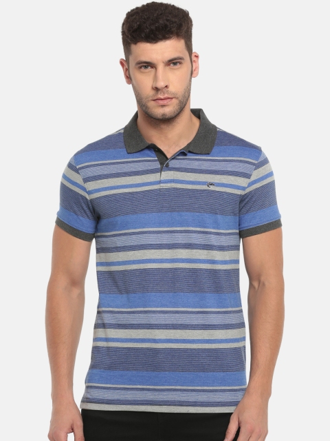 

Ruggers Men Blue Striped Polo Collar T-shirt