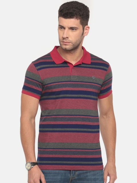 

Ruggers Men Red & Navy Striped Polo Collar T-shirt