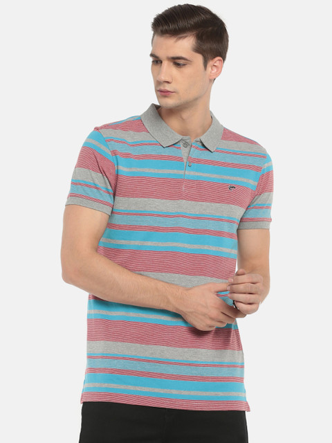 

Ruggers Men Red & Blue Striped Polo T-shirt