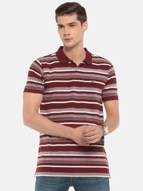 

Ruggers Men Maroon & White Striped Polo Collar T-shirt