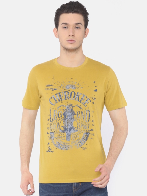 

Cherokee Men Mustard Yellow Printed Round Neck T-shirt