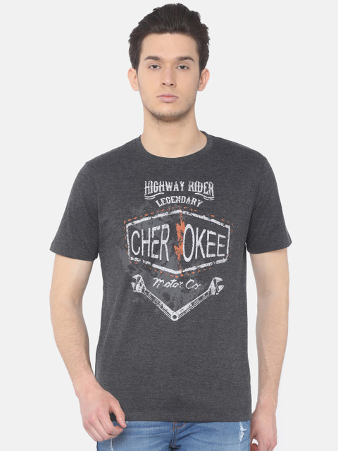 

Cherokee Men Charcoal Grey Printed Round Neck T-shirt