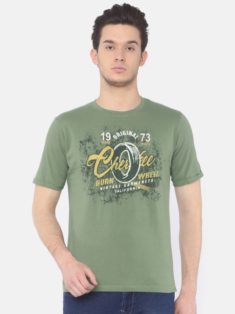 

Cherokee Men Olive Green Printed Round Neck T-shirt