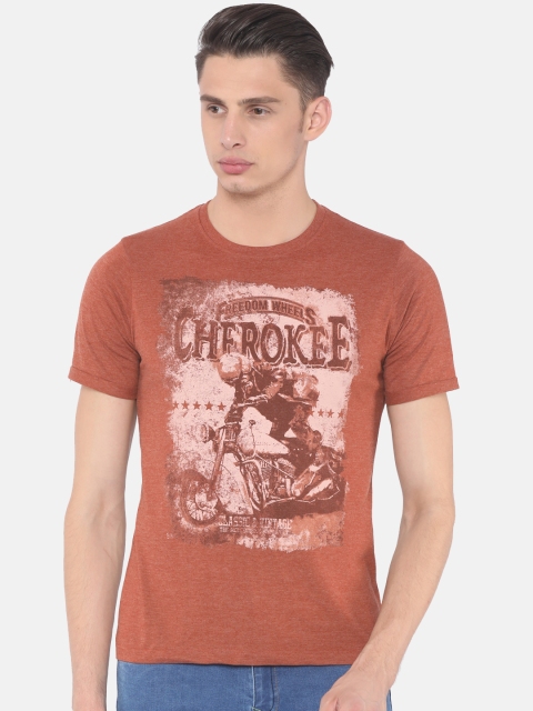 

Cherokee Men Rust Solid Round Neck T-shirt
