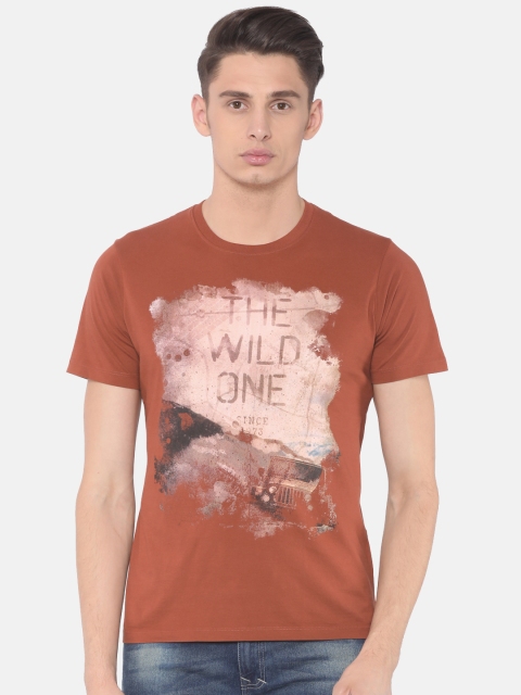 

Cherokee Men Rust Brown Printed Round Neck T-shirt